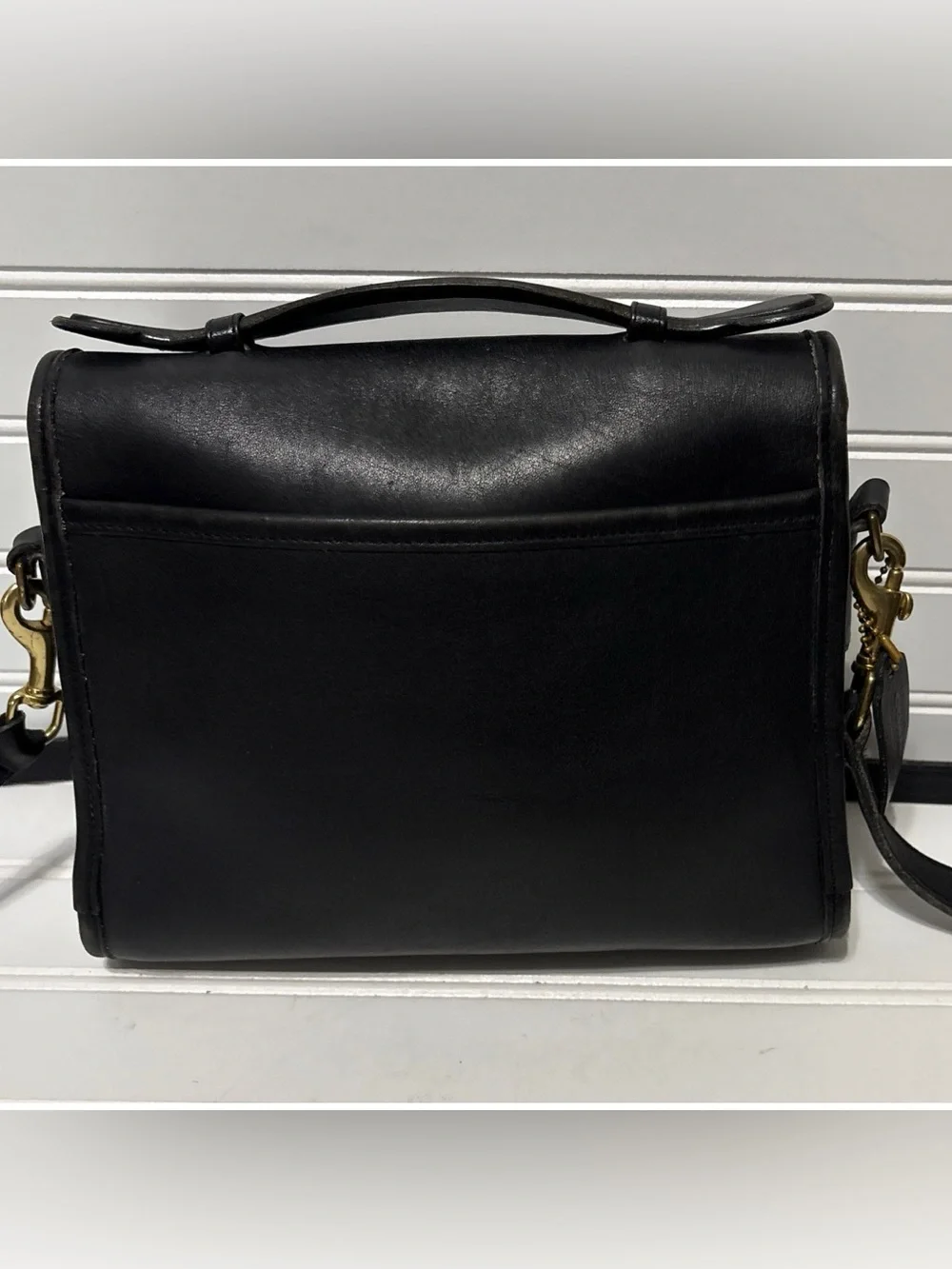 COACH Court Vintage Black Leather Shoulder Top Handle Crossbody Bag USA 9870